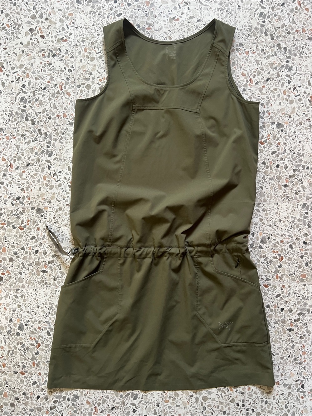 Arc'teryx Olive Green Drawcord Tank Mini Dress